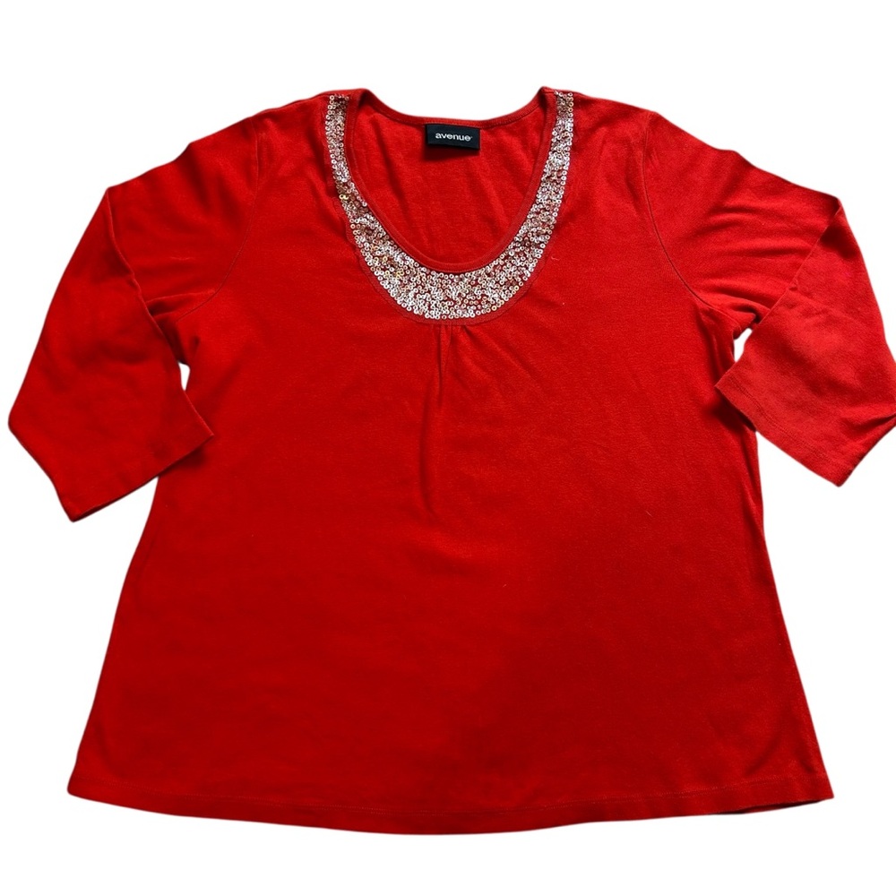 Venue | Sequin Trim Vibrant Red 100% Cotton Top